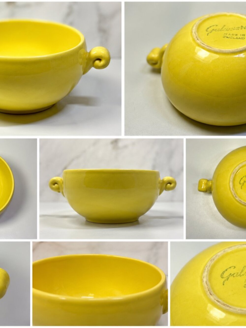 C2H-01-Vintage Yellow English Pottery Soup Bowl Cottage Style
